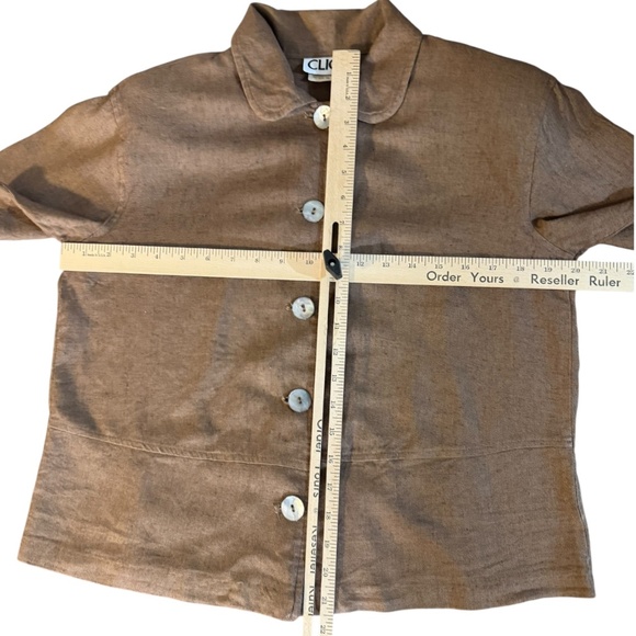 Vintage Clio Flax Button Up Shirt S Brown Peter Pan Collar Boxy Fall Cottagecore - Picture 5 of 7